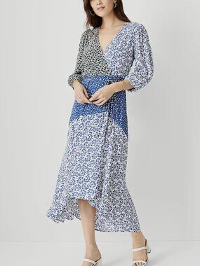 Ann Taylor | Blue and Green Mixed-Print High-Low Maxi Dress